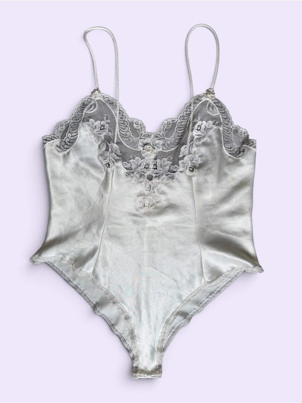 Vintage 1980s Christian Dior Ivory Satin Lace Teddy Bodysuit Lingerie Medium M